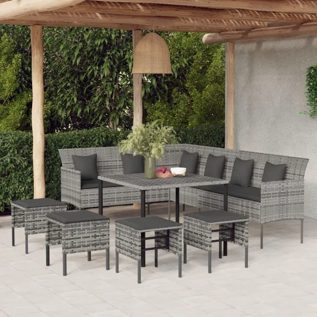 vidaXL 6-delige Tuinset met kussens poly rattan grijs, foto 2