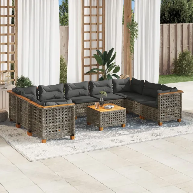 vidaXL 10-delige Loungeset met kussens poly rattan grijs, foto 2