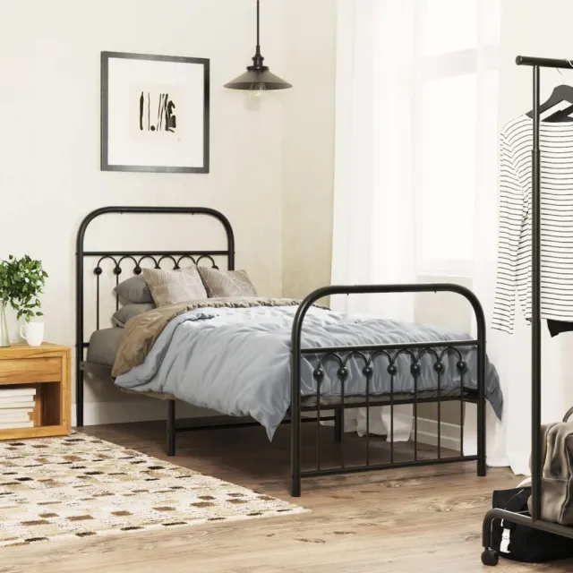 vidaXL Bedframe met hoofd- en voeteneinde metaal zwart 75x190 cm