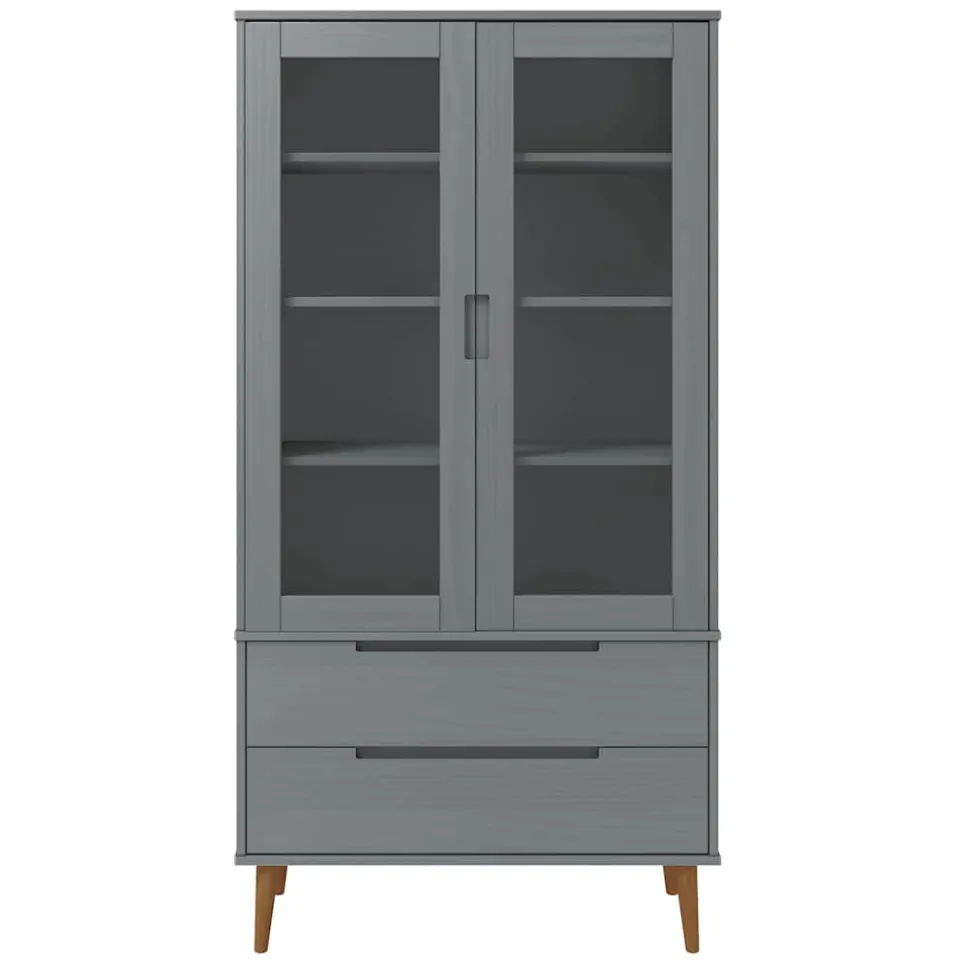 vidaXL Vitrinekast MOLDE 90x35x175 cm massief grenenhout grijs