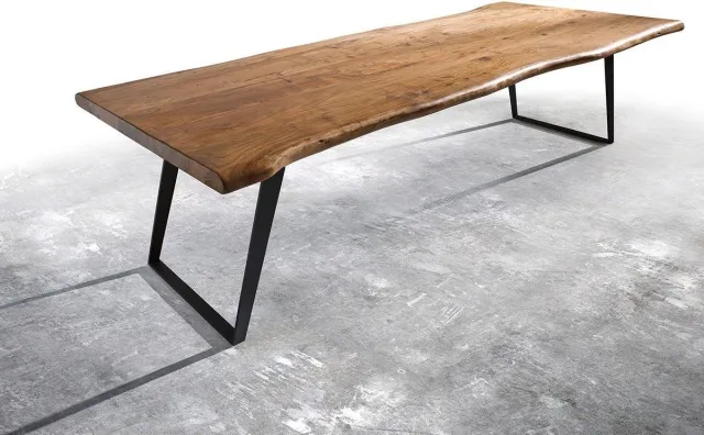 DELIFE Eettafel Edge acacia natuur 300x100 XL metaal schuin Live-Edge bruin