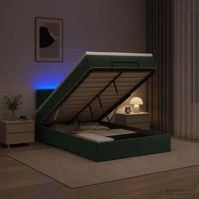 vidaXL Ottoman Bed met Matrassen en LED Donkergroen 120 x 190 cm