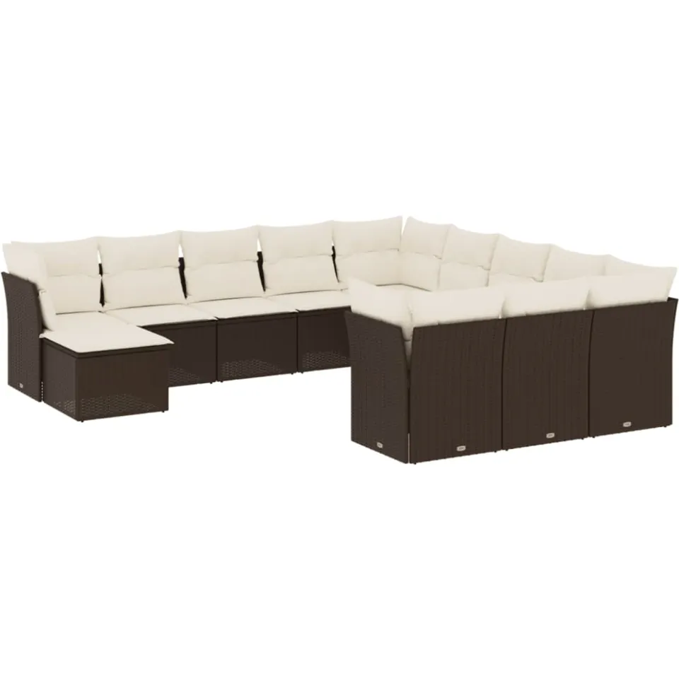 vidaXL 12-delige Loungeset met kussens poly rattan bruin, foto 3