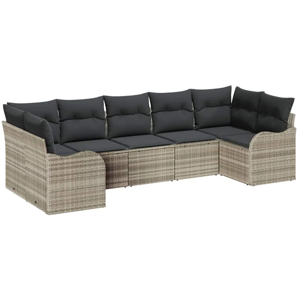 vidaXL Tuin Sofa Set met kussen 7 pcs Lichtgrijs Poly riet
