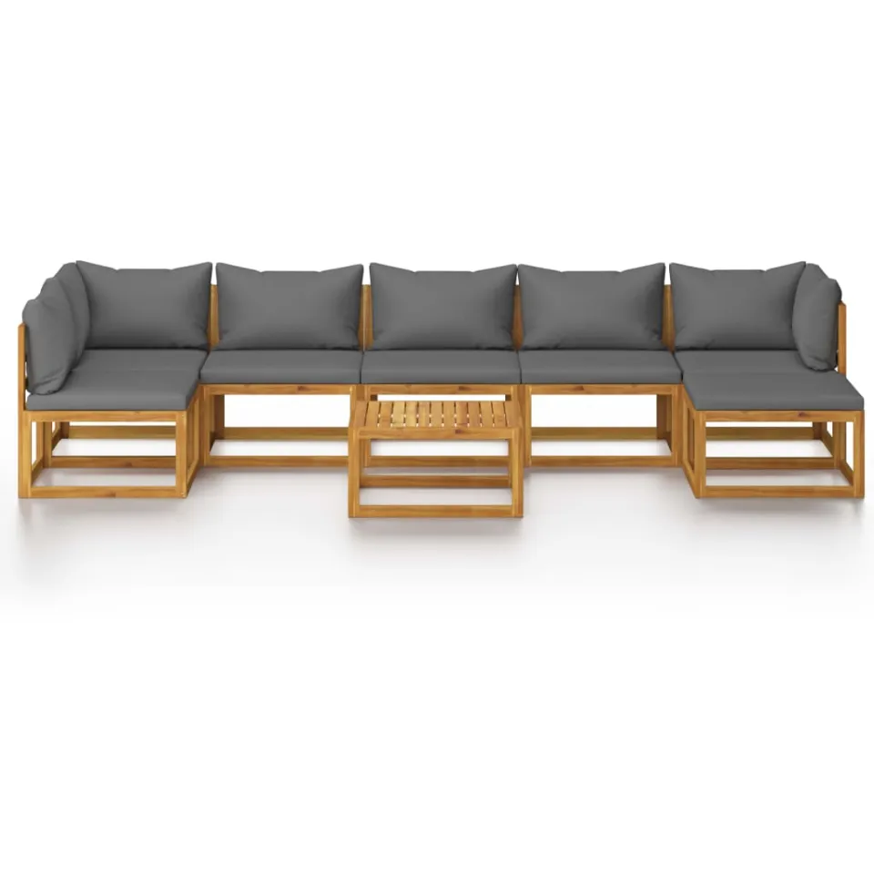 vidaXL 8-delige Loungeset met kussens massief acaciahout grijs