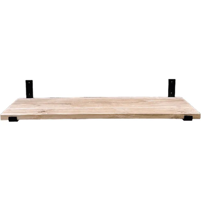 GoudmetHout Wandplank Industrieel - 160 x 35 cm Muurplank - Eiken Hout - Decoratie Wandrek & Boekenrek - Hangplank Keuken - Wall Shelf + 2 Mat Zwarte Plankdragers van Staal Licht eiken, Mat zwart