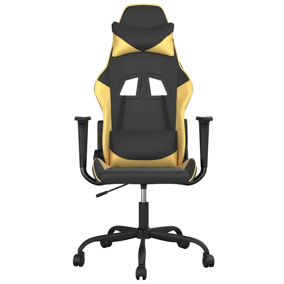 vidaXL Massage gamestoel kunstleer zwart en goudkleurig