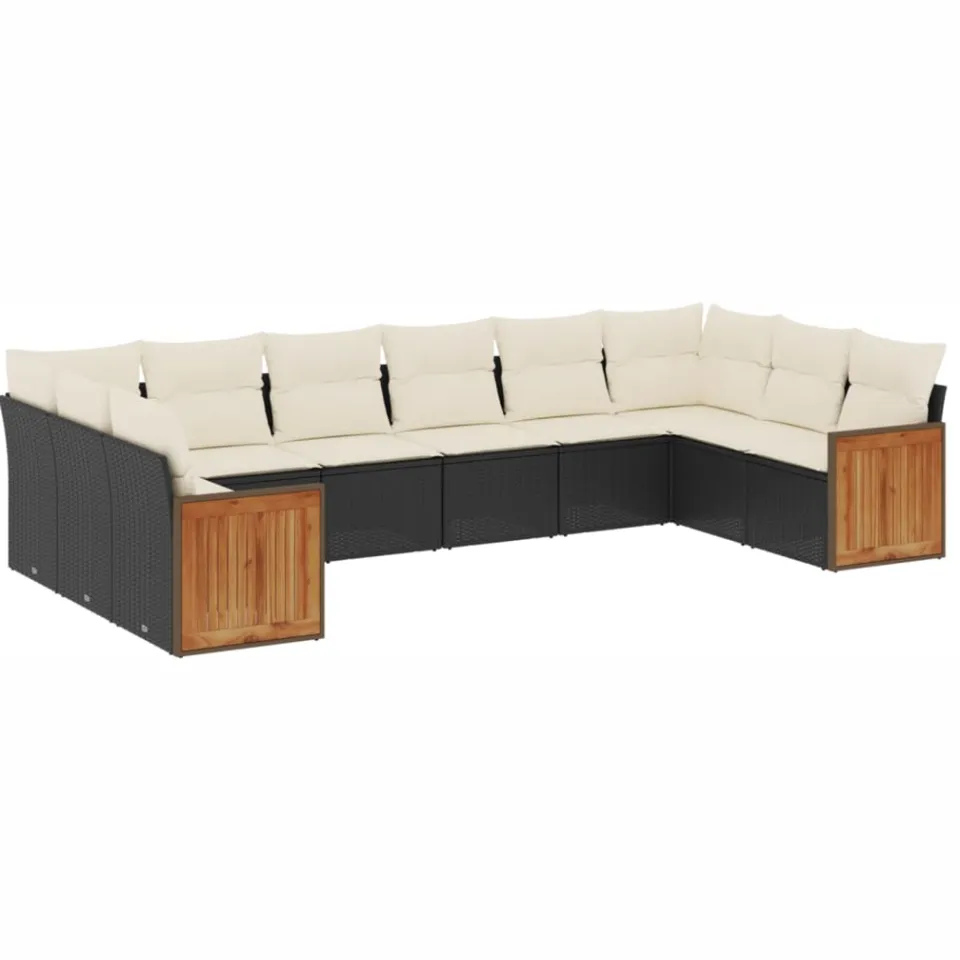 vidaXL 10-delige Loungeset met kussens poly rattan zwart