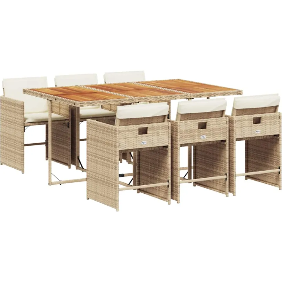 vidaXL 7-delige Tuinset met kussens poly rattan beige, foto 3