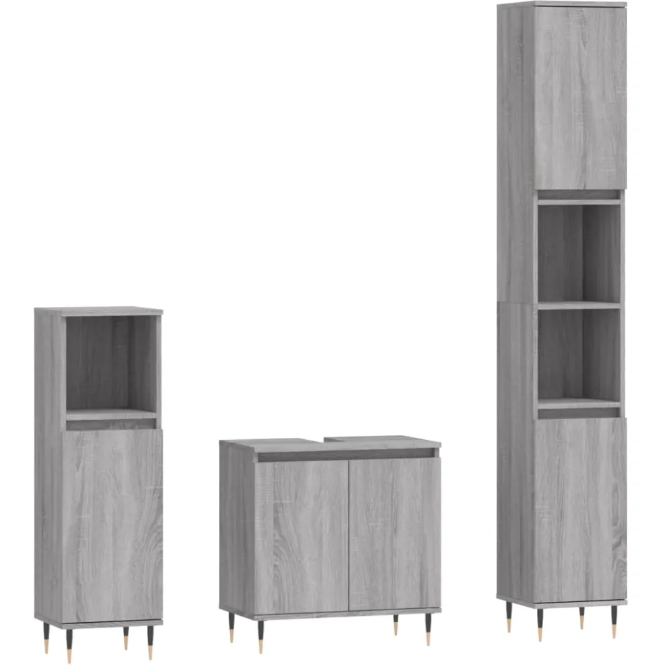 vidaXL 3-delige Badkamermeubelset bewerkt hout grijs sonoma eikenkleur, foto 3