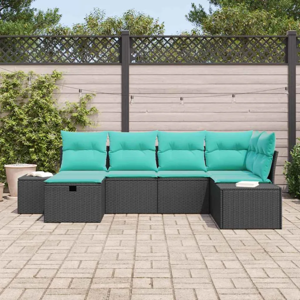 vidaXL Tuin Sofa Set 6 st Zwart poly rattan, foto 2