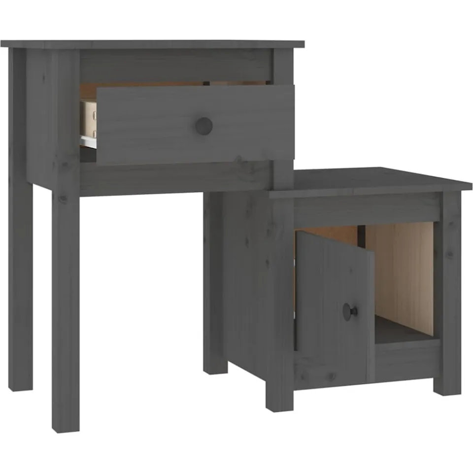 vidaXL Nachtkastje 79,5x38x65,5 cm massief grenenhout grijs
