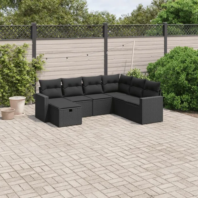 vidaXL 7-delige Loungeset met kussens poly rattan zwart, foto 2