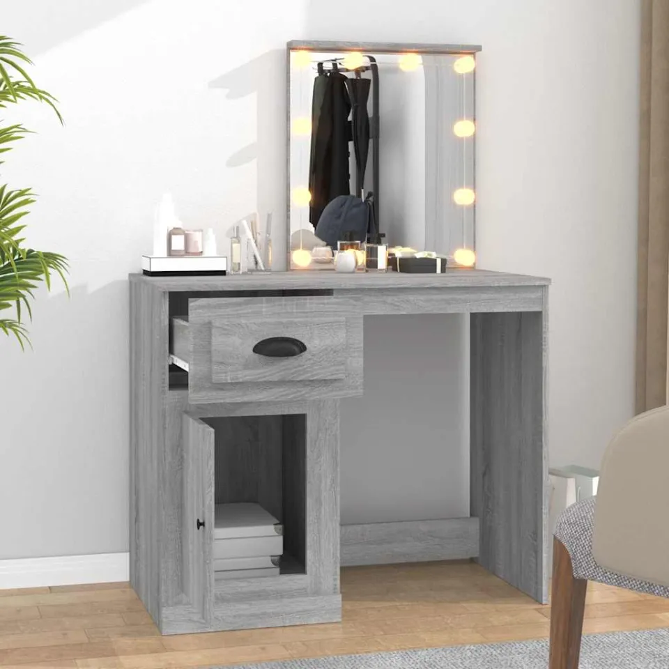 vidaXL Kaptafel met LED 90x50x132,5 cm bewerkt hout grijs sonoma eiken, foto 3