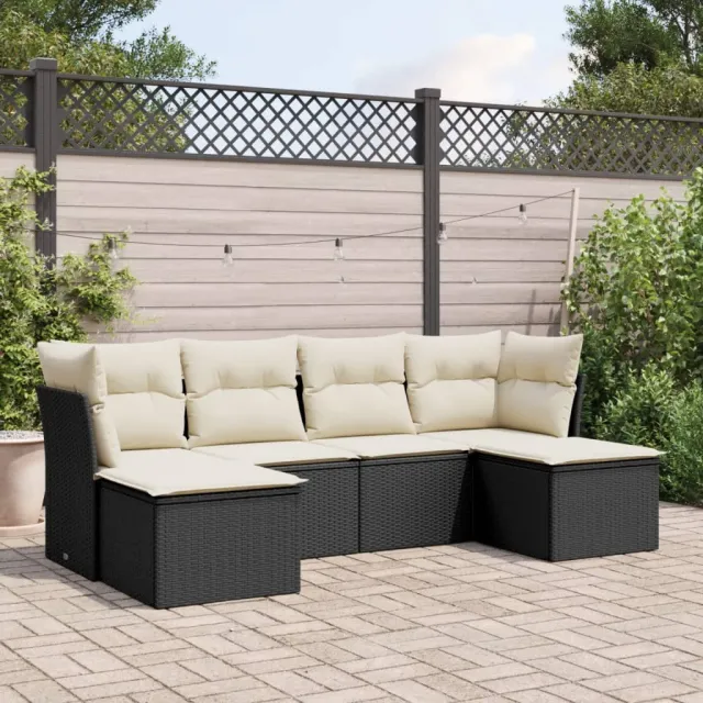 vidaXL 6-delige Loungeset met kussens poly rattan zwart, foto 2
