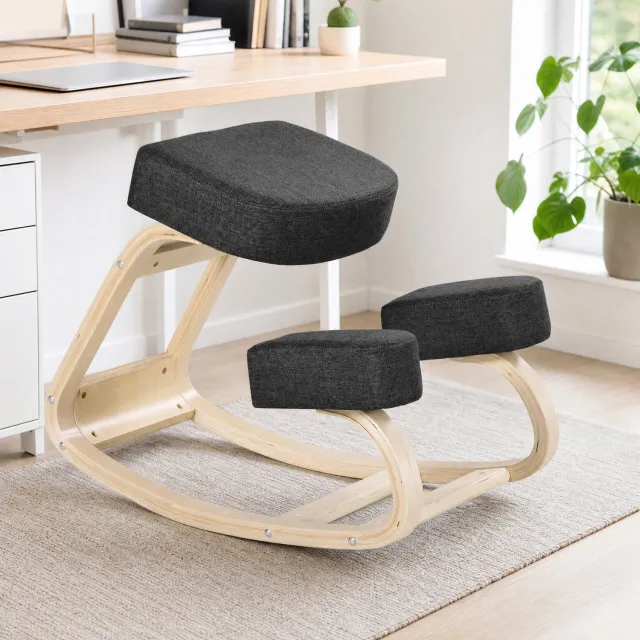 MIVRAY Kniestoel 51 x 69 x 58 cm - Ergonomische Zithulp Voor Rechte Houding - Voor Kantoor En Studie - Hout Zwart