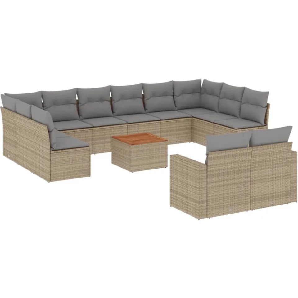vidaXL 13-delige Loungeset met kussens poly rattan gemengd beige, foto 3