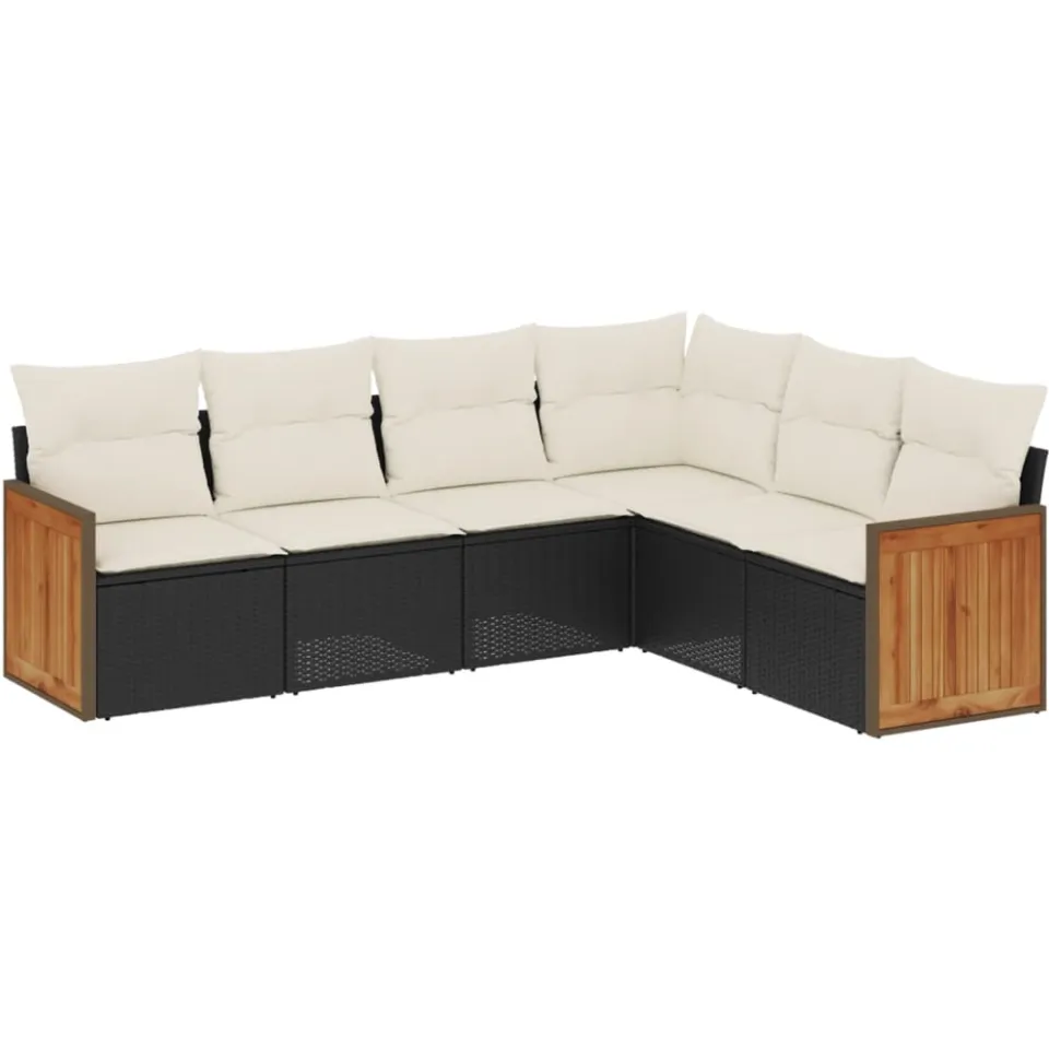 vidaXL 6-delige Loungeset met kussens poly rattan zwart, foto 3