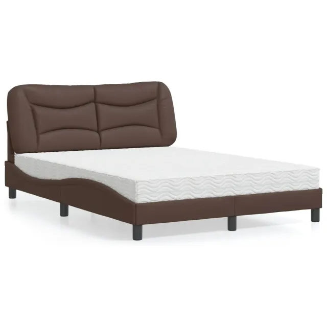 vidaXL Bed met matras "Hvar" kunstleer bruin 140x190 cm