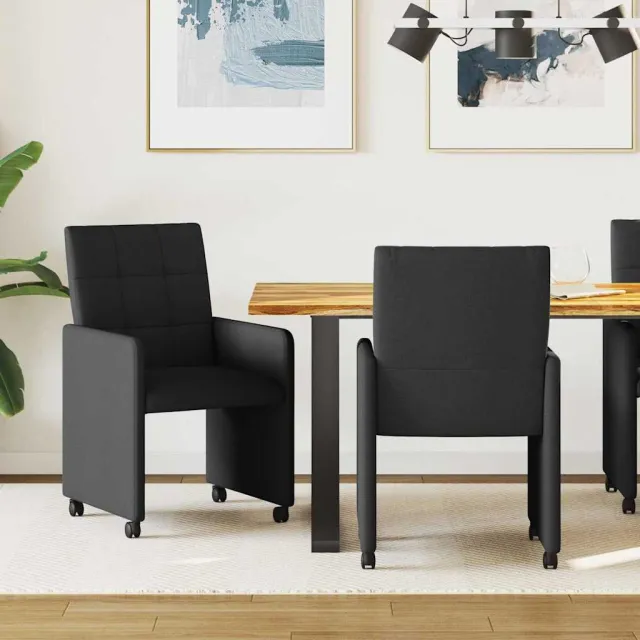vidaXL Eetkamerstoelen met Wieltjes 2 st Stof Zwart 58 x 65 x 94 cm, foto 2