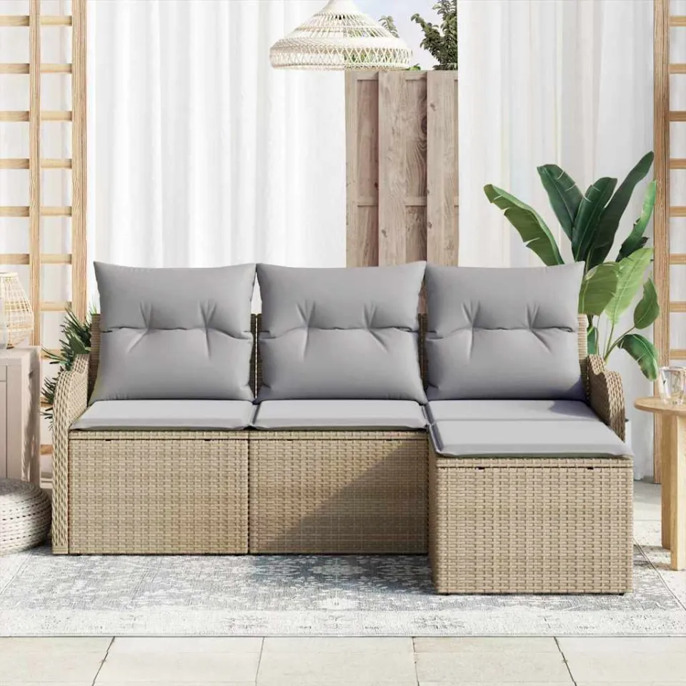vidaXL Tuin Sofa Set 4 st Beige poly rattan, foto 3
