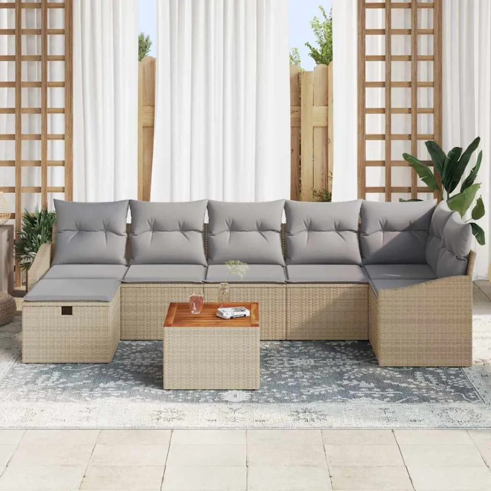 vidaXL Tuinbankenset 8 st Beige poly rattan, foto 3