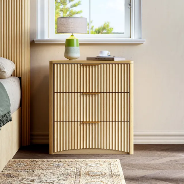 CHICFURN Nachtkastje - 3 lades - stille geleiding - MDF - eik Eiken
