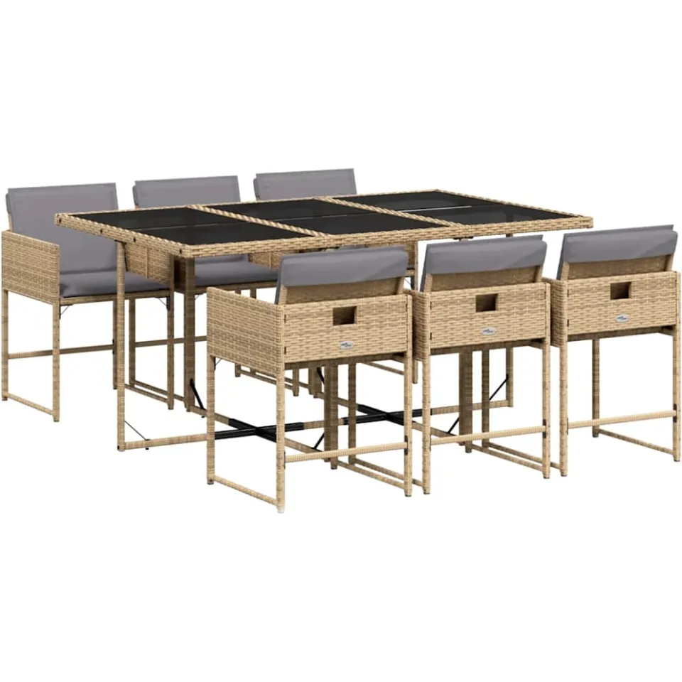 vidaXL 7-delige Tuinset met kussens poly rattan gemengd beige, foto 4