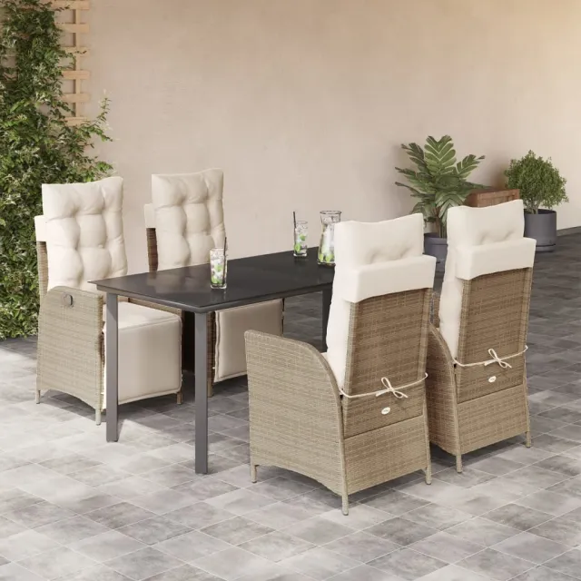 vidaXL 5-delige Tuinset met kussens poly rattan beige
