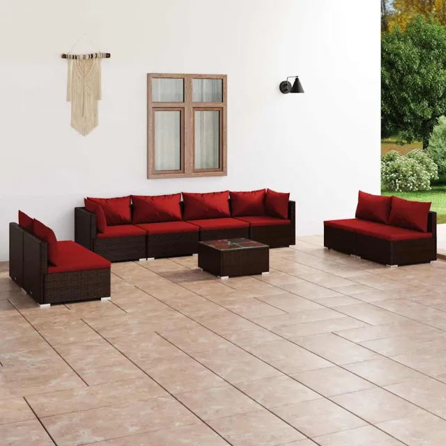 vidaXL 9-delige Loungeset met kussens poly rattan bruin, foto 2
