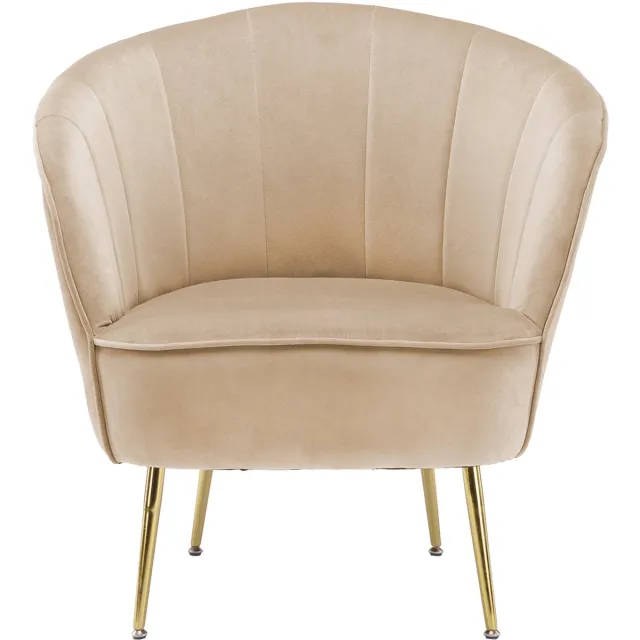Padiro fauteuil 76 x 67 x 78 cm - crème - fluweel - verticale siernaden en goudkleurige poten