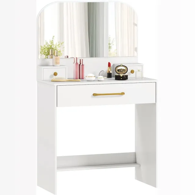 GranMaison Kaptafel - met spiegel en verlichting - Make up tafel - Make up - Toilettafel - Met lades - Wit