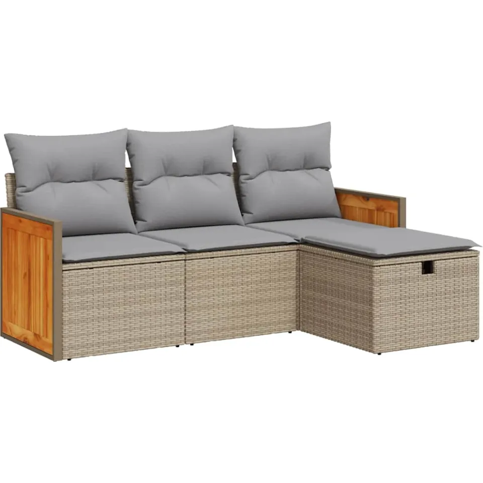 vidaXL 4-delige Loungeset met kussens poly rattan beige, foto 3