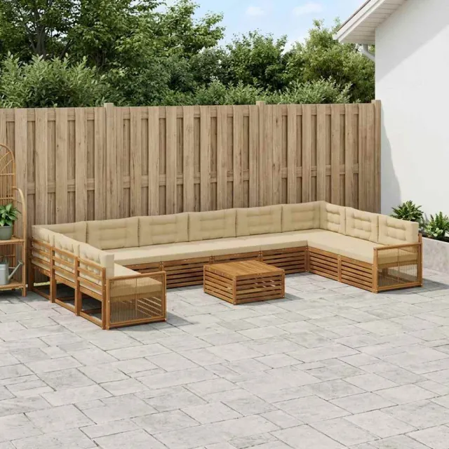 vidaXL Buiten bankenset 11 st 10-zits Natuurlijk en Beige Bruin