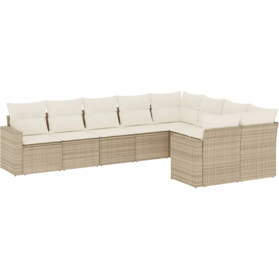 vidaXL 9-delige Loungeset met kussens poly rattan beige, foto 3