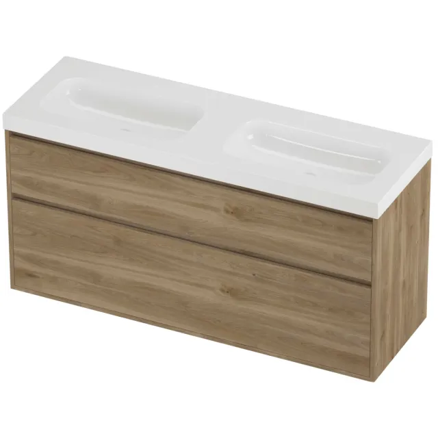 Proline Haga Badmeubelset Polystone Mezza 140x46x73 cm Glans Wit Cider Oak Eiken