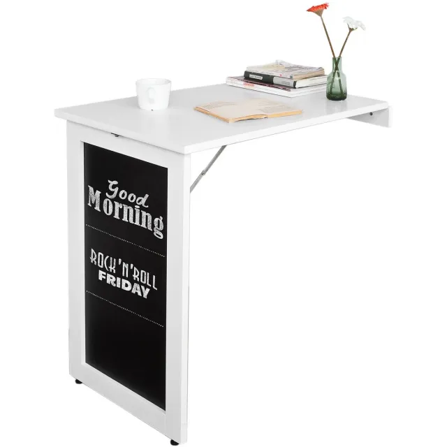 SoBuy FWT20-W Hoge Keukentafel - Wit Opvouwbaar Wandbureau met Schoolbord