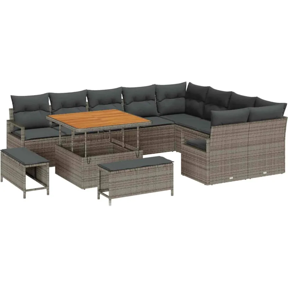 vidaXL Tuinbankenset 12 st Grijs poly rattan