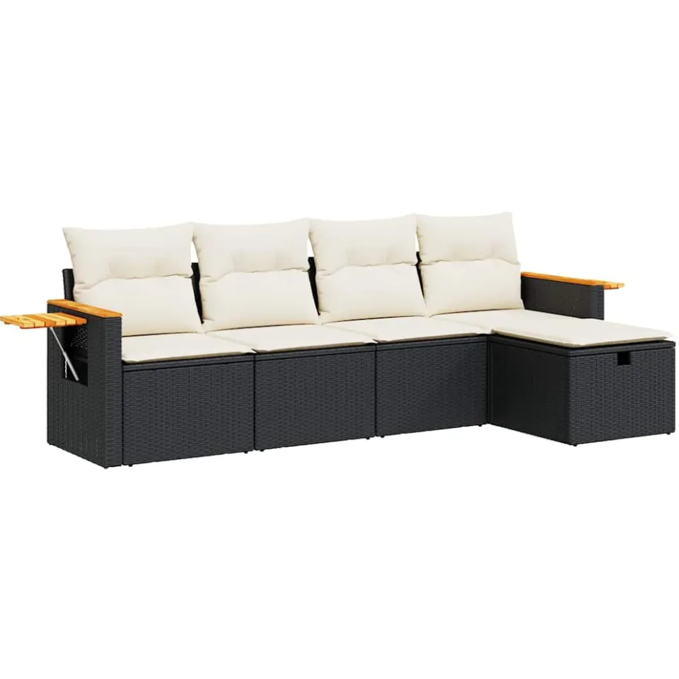 vidaXL 5-delige Loungeset met kussens poly rattan zwart, foto 3