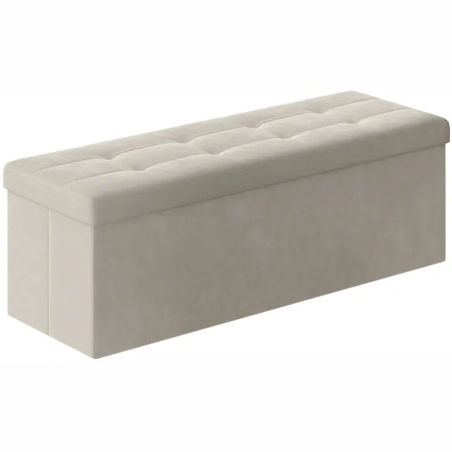 LEOBERT Opbergbank met Opbergruimte – 110x38x38 cm – Crèmewit Velvet – Opvouwbare Zitbank met Deksel – Gestoffeerde Hocker en Schoenenbank voor Hal, Slaapkamer en Woonkamer – 131 Liter – Belastbaar tot 300 kg