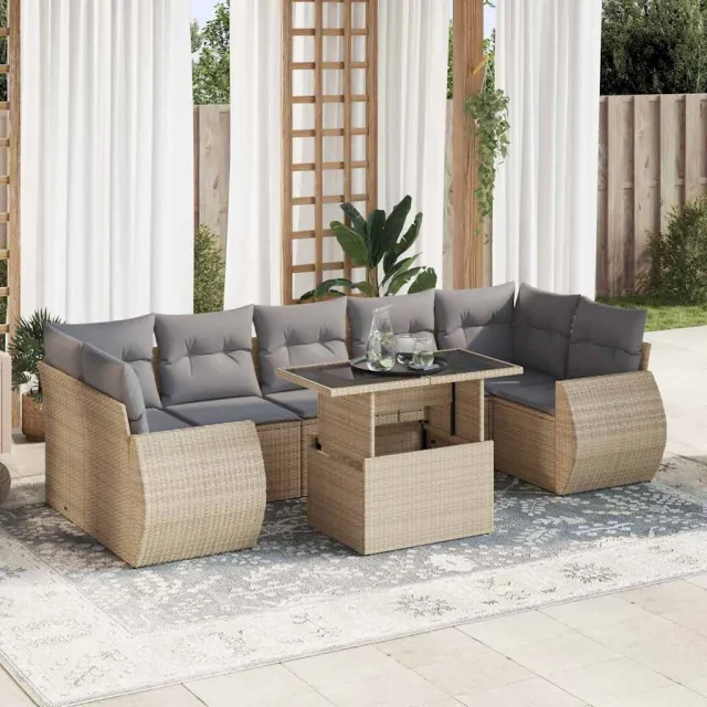 vidaXL 8-delige Loungeset met kussens poly rattan beige, foto 2