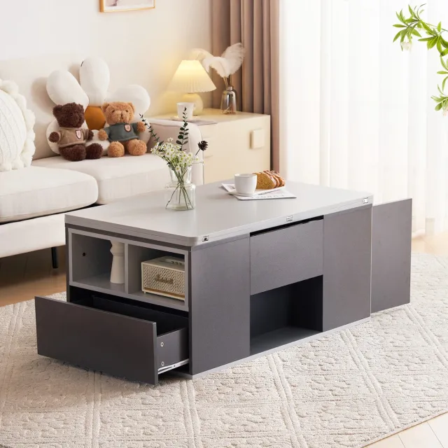 COVREO Salontafel 100 x 51 x 47 cm grijs spaanplaat met verstelbaar tafelblad