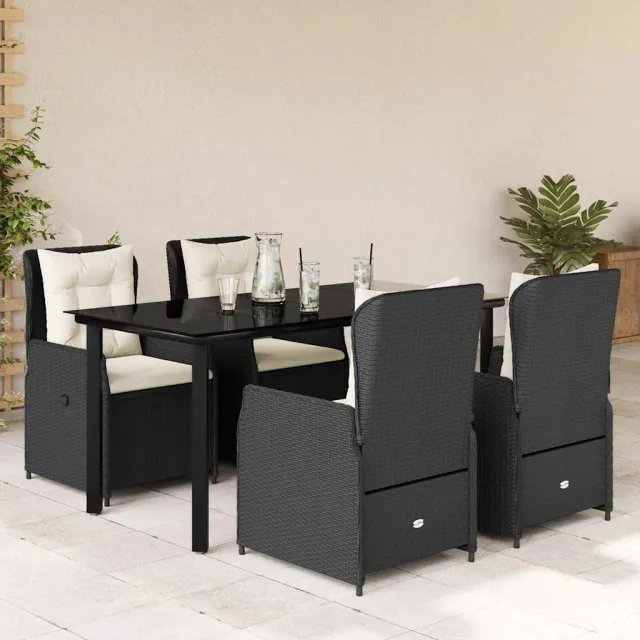 vidaXL 5-delige Tuinset met kussens poly rattan zwart