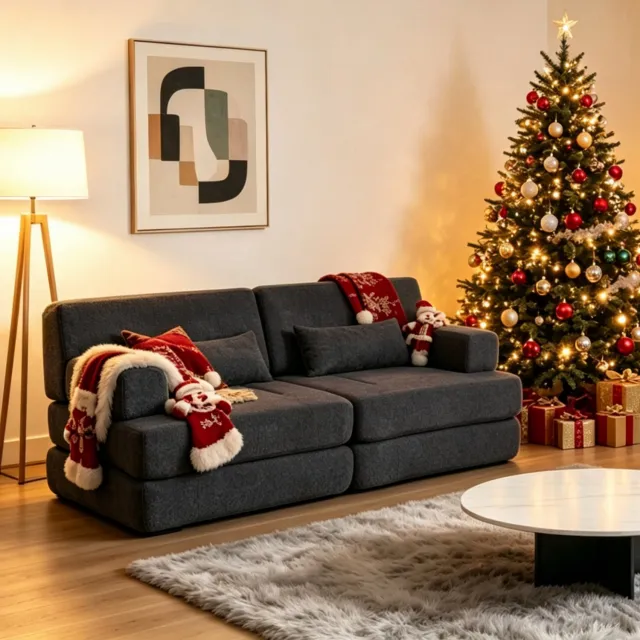 MIVRAY Slaapbank 182 x 90 x 80 cm - Modulair en Zonder Gereedschap Omvormbaar - Voor Woonkamer en Logeerkamer - Chenille en IJzer - Zwart