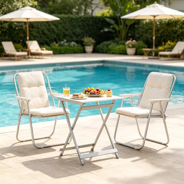 MEUNIQ Opvouwbare campingtafel en bijzettafel voor buiten – aluminium klaptafel 50,5 x 47 x 59,5 cm, met gekruist onderstel, voor balkon en terras, zilver