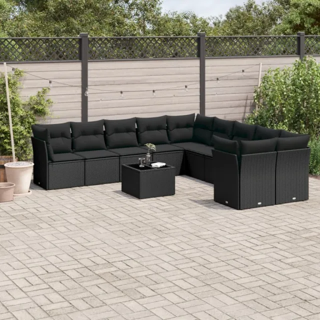 vidaXL 11-delige Loungeset met kussens poly rattan zwart, foto 2