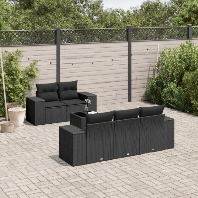 vidaXL 6-delige Loungeset met kussens poly rattan zwart, foto 2