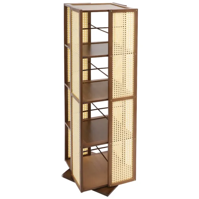 Happiq Draaibare boekenkast - Boekenrek - Opberruimte - Voor boekenopslag - Voor boeken en decoratie - 4-laags - 360° draaibaar ontwerp - Tan