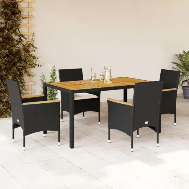 vidaXL 5-delige Tuinset met kussens poly rattan en acaciahouta zwart, foto 2