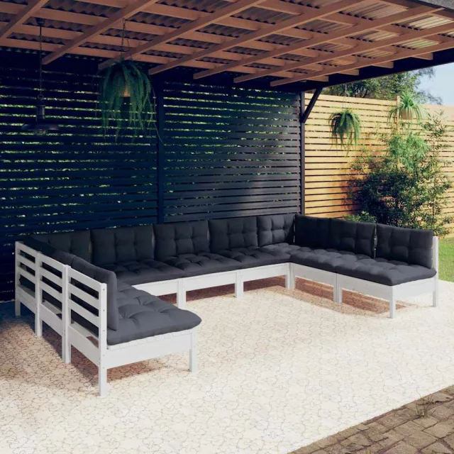 vidaXL 9-delige Loungeset met kussens massief grenenhout wit, foto 2